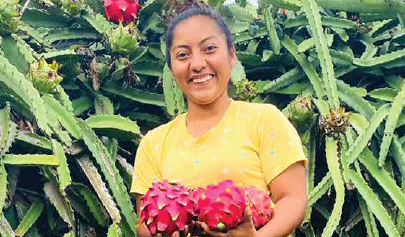 Santos Maria Sanchez holding dragon fruit